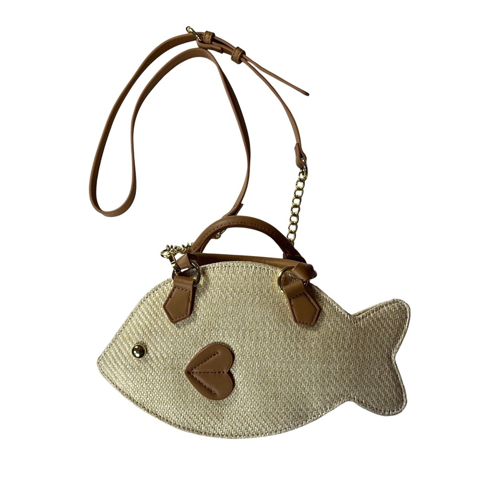 NWT Luv Betsey by Betsey Johnson Fish Straw Tan Crossbody Bag Quirky LB103600
